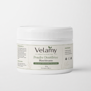 Poudre dentifrice blanchissante Velamy 50 g pour aider à réduire les taches superficielles et rafraîchir l’haleine